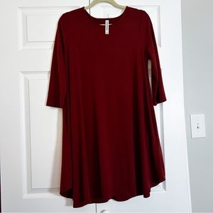 Zenana Premium 3/4 Sleeve Swing Dress with Pockets - Wine Size Large